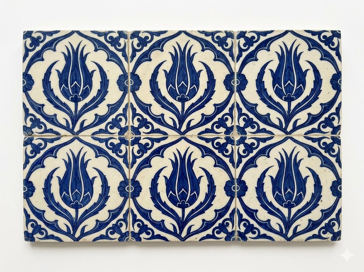 Osmanlı Lalesi çini motifi — lacivert lale panel