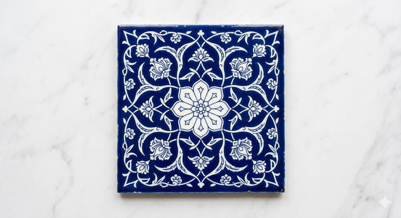 Lacivert zemin beyaz rozet — İznik çini