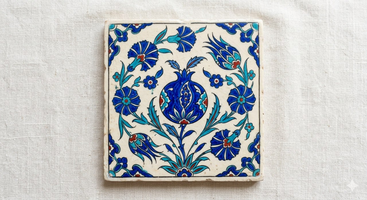 Nar ve çiçek motifli İznik çinisi