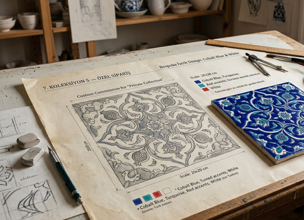 Özel sipariş çini tasarımı — atölye çizim süreci